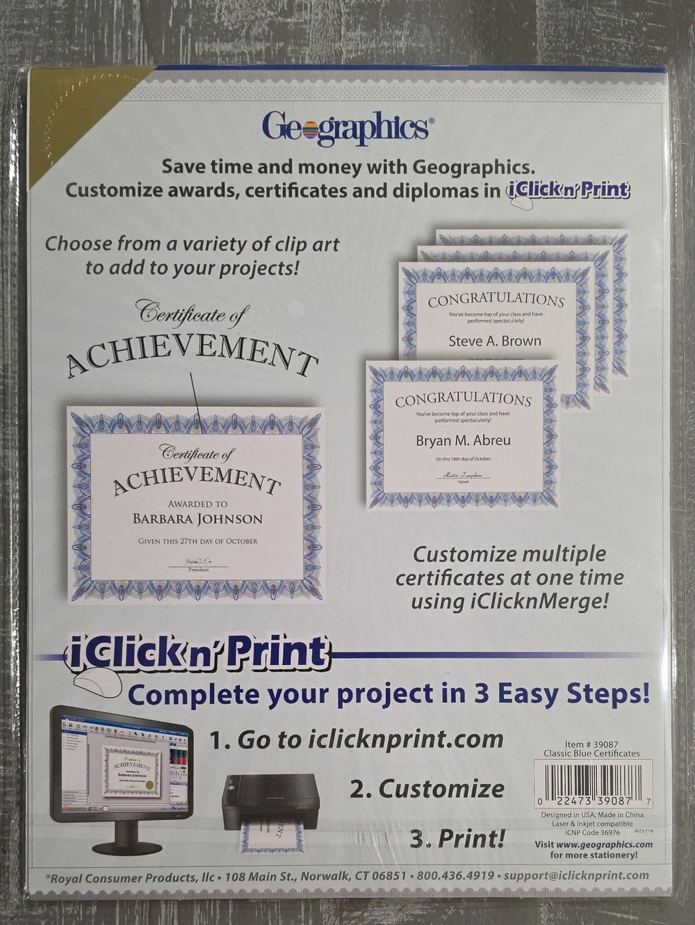 Geographics Fine Paper Parchment Award Certificates with Blue Borders, 25 Pack
